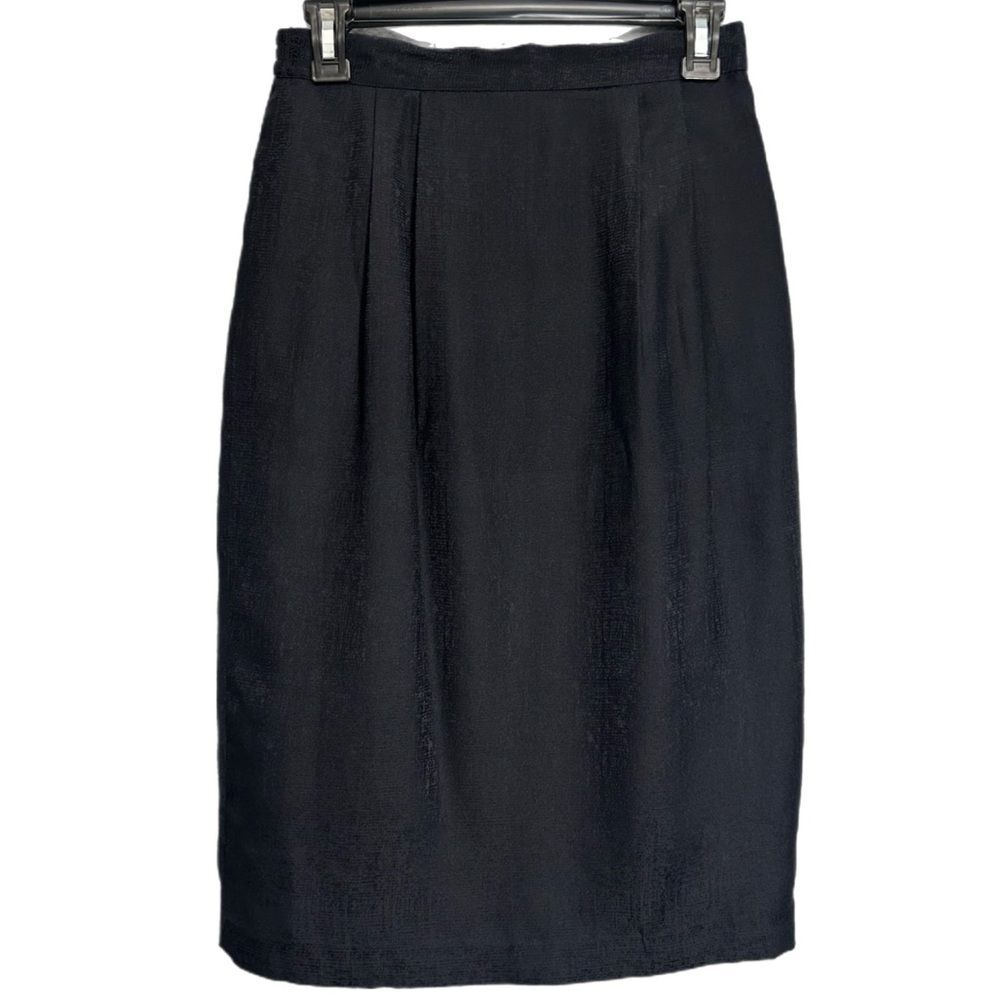 100% Silk Black Midi Skirt Size 8 Fully Lined